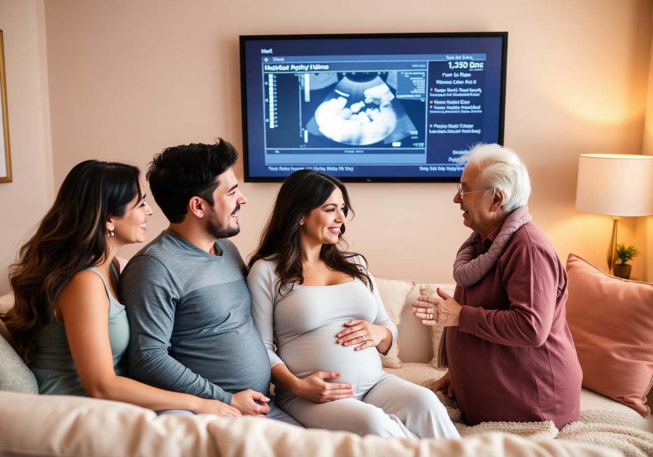 Familie kijkt samen naar de echo